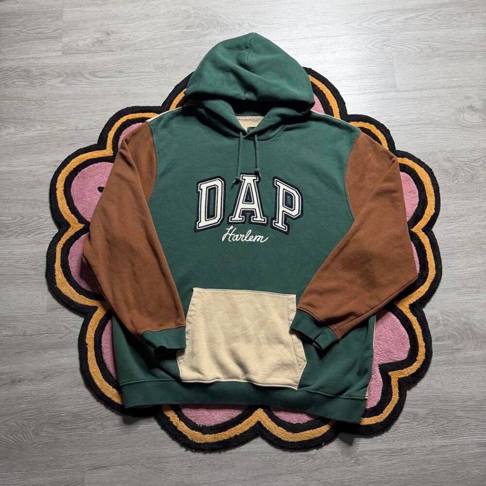 Gap x Dapper Dan “Dap” Pullover Colorblock Hoodie Size 2XL Green Brown